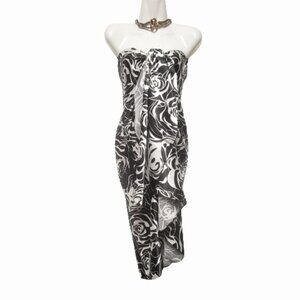 Black Rose Pareo Sarong Skirt Swimsuit Cover Up Strapless Dress